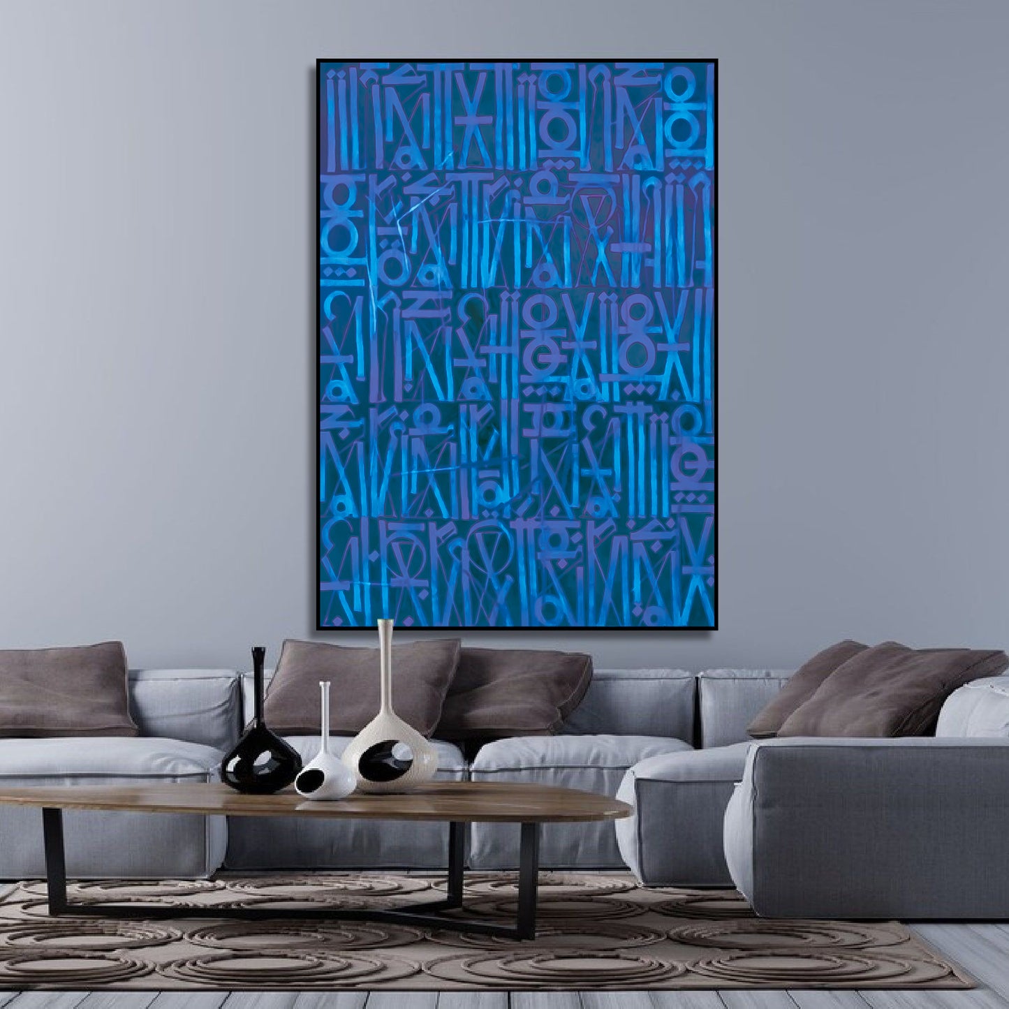 Dark Blue Retna Style Urban Expressionism Wall Artwork