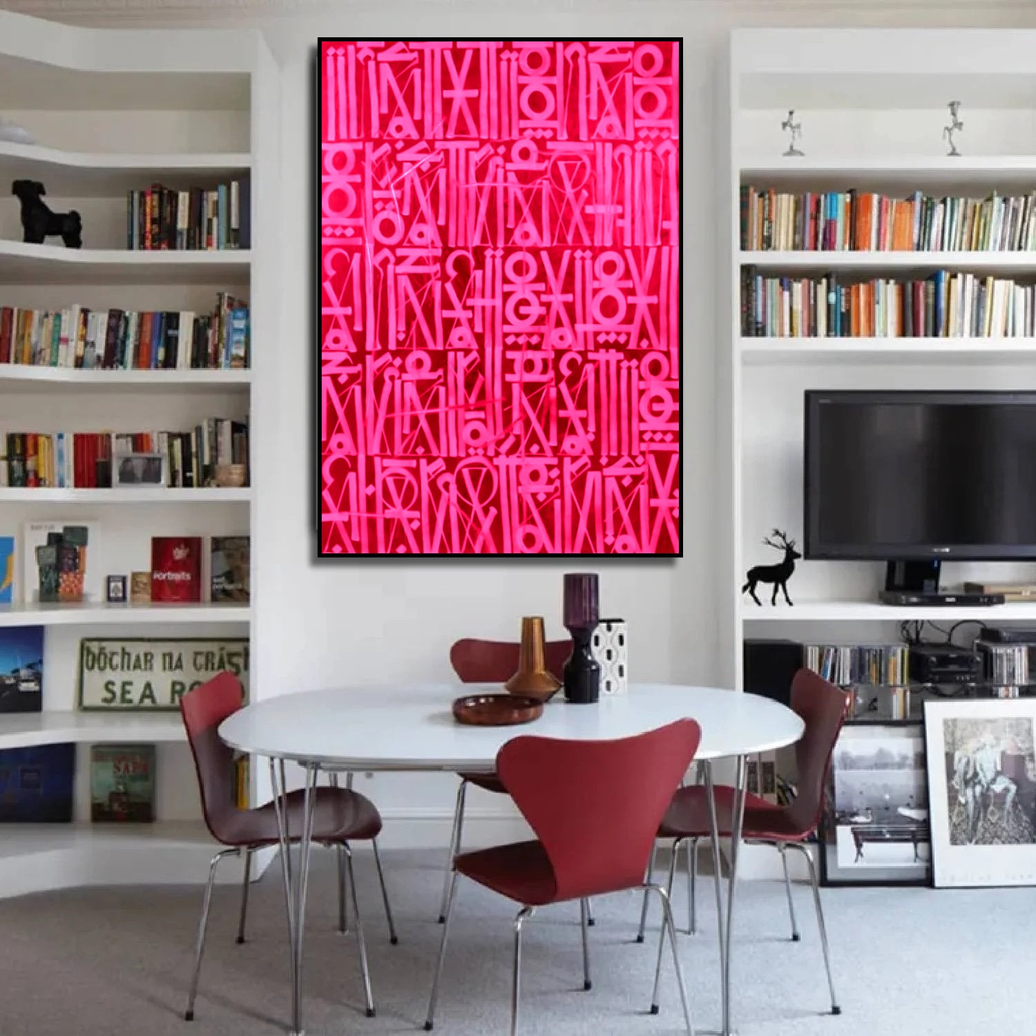 Dazzling Pink Retna-Inspired Canvas Oil Painting