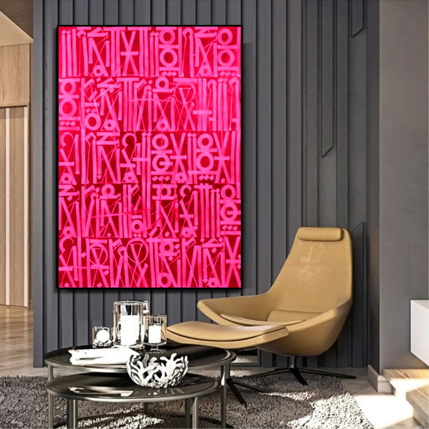 Dazzling Pink Retna-Inspired Canvas Oil Painting