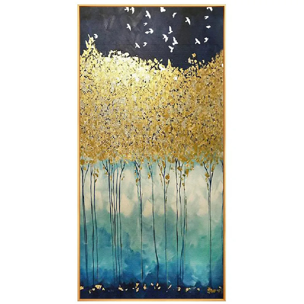 Large Gold Foil Textured Forest Landscape Painting