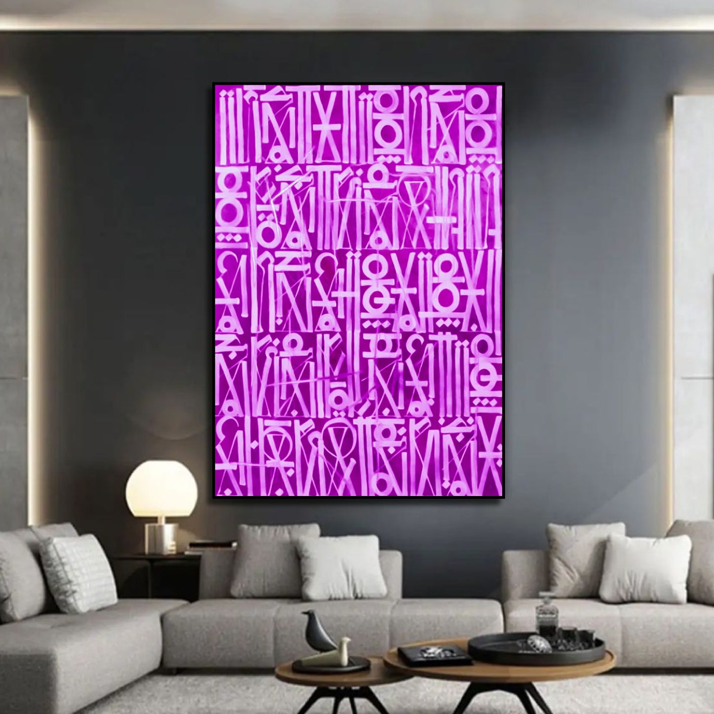 Retna-Inspired Purple Calligraphic Fonts Wall Painting