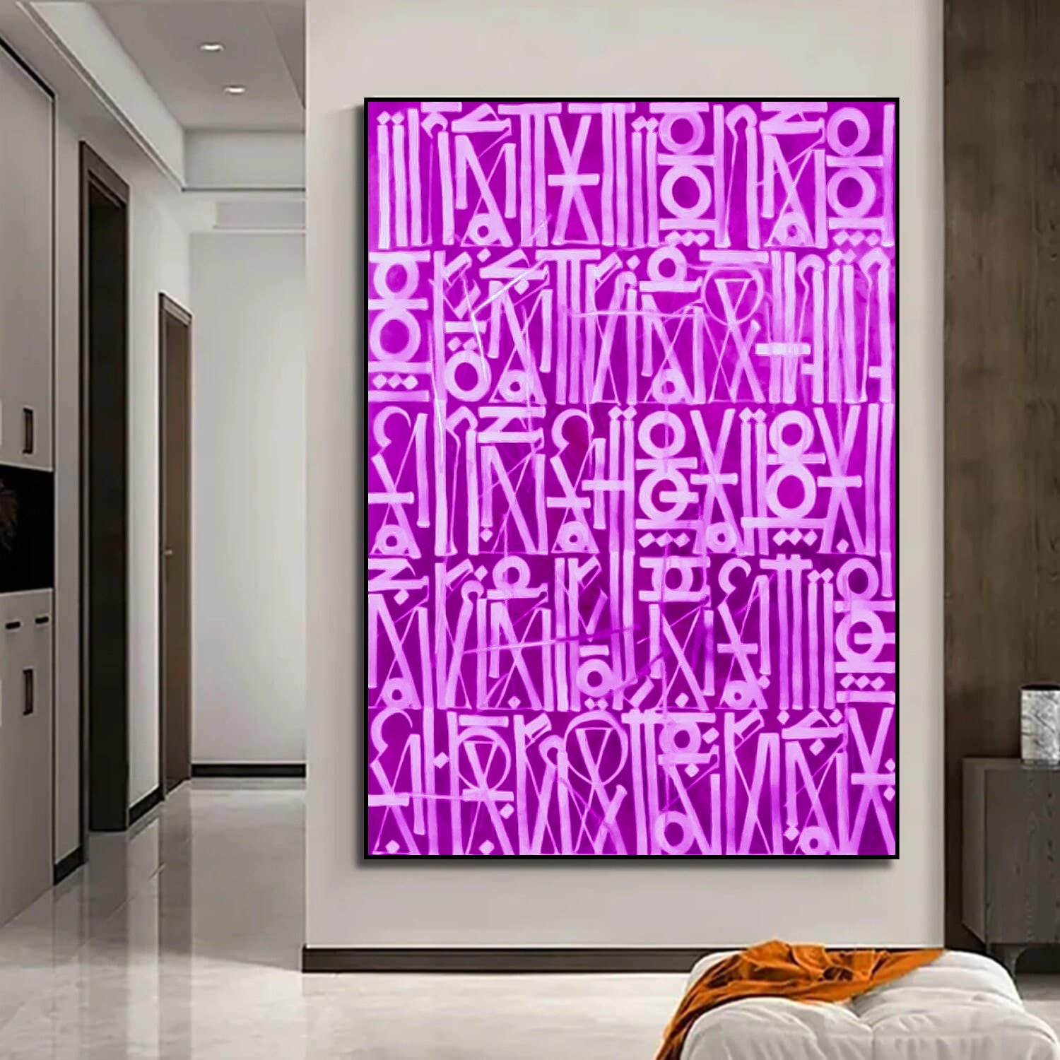 Retna-Inspired Purple Calligraphic Fonts Wall Painting