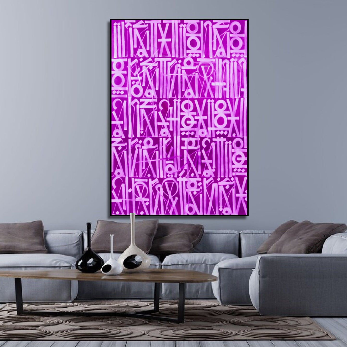 Retna-Inspired Purple Calligraphic Fonts Wall Painting