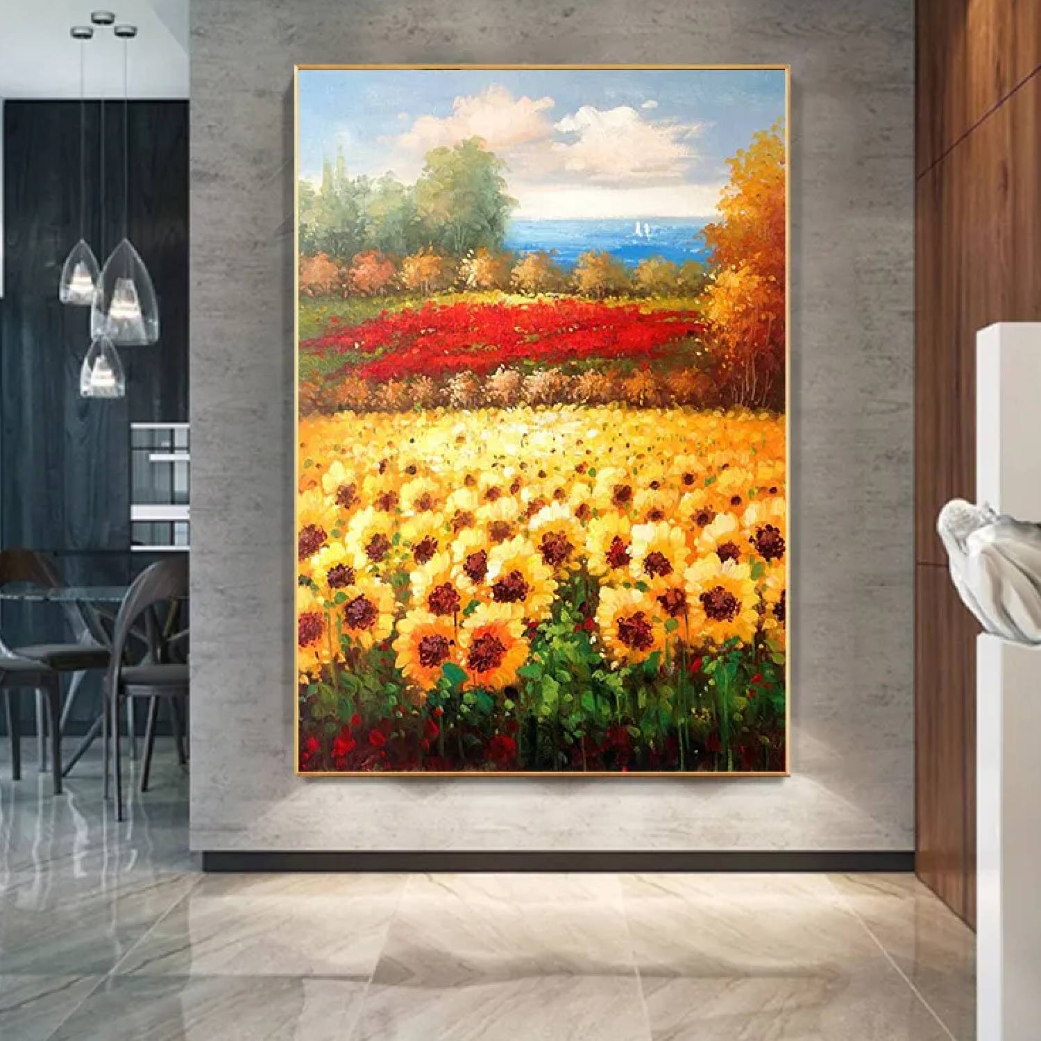 Beautiful Sunflower Field Landscape Mural Painting