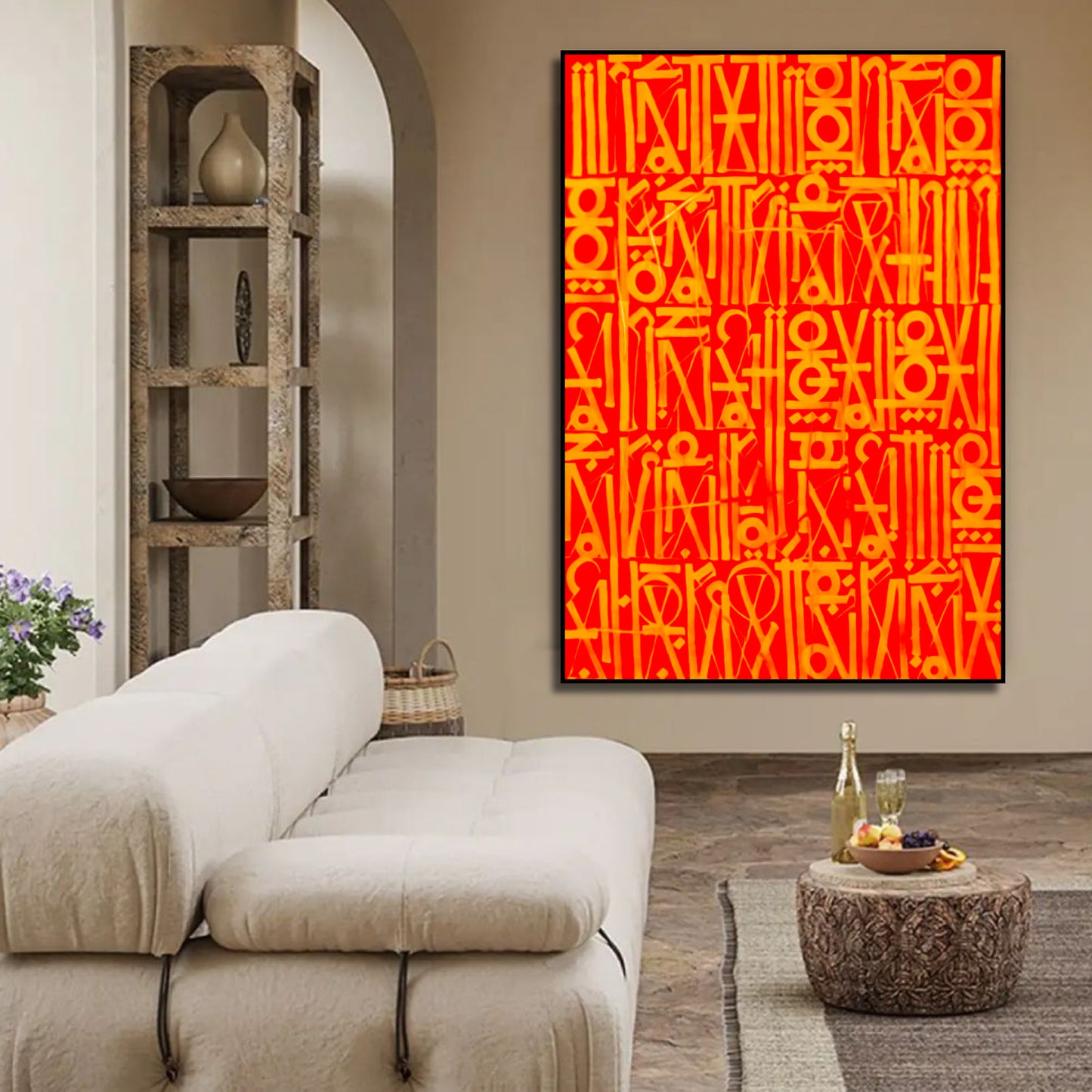 Vivid Red Calligraffiti Retna Style Canvas Painting