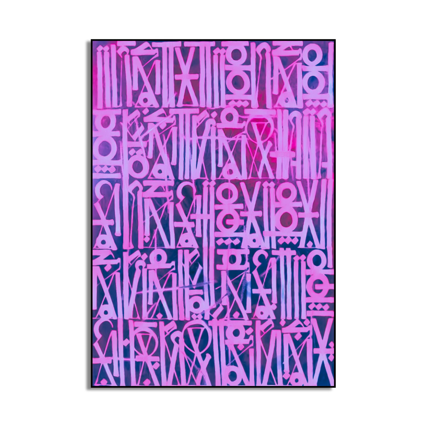 Retna-Inspired Pink Calligraphic Canvas Oil Painting