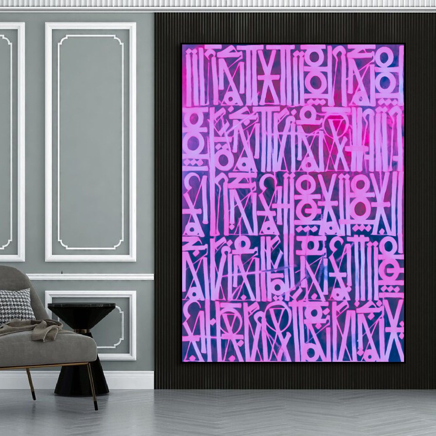 Retna-Inspired Pink Calligraphic Canvas Oil Painting