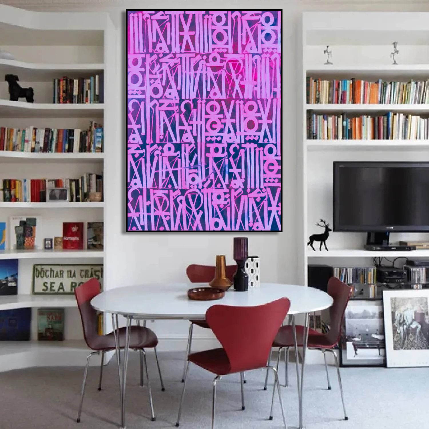 Retna-Inspired Pink Calligraphic Canvas Oil Painting