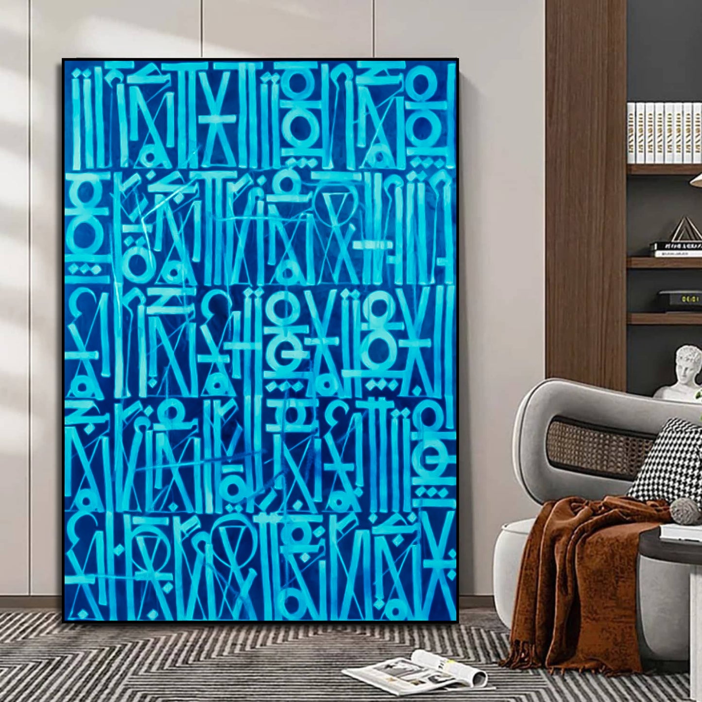 Retna-Inspired Two-Tone Blue Calligraffiti Modern Wall Art