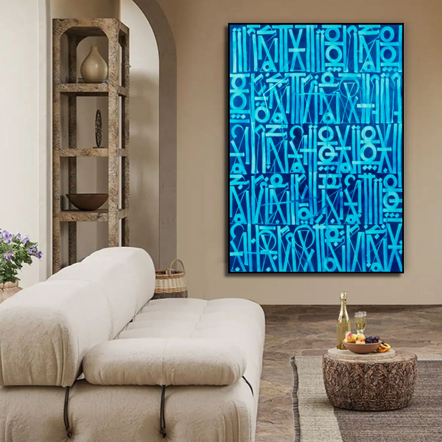 Retna-Inspired Two-Tone Blue Calligraffiti Modern Wall Art