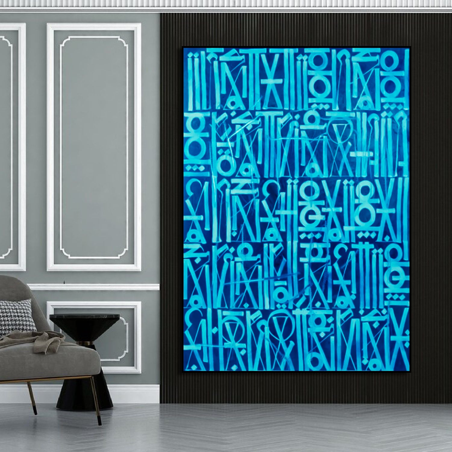 Retna-Inspired Two-Tone Blue Calligraffiti Modern Wall Art