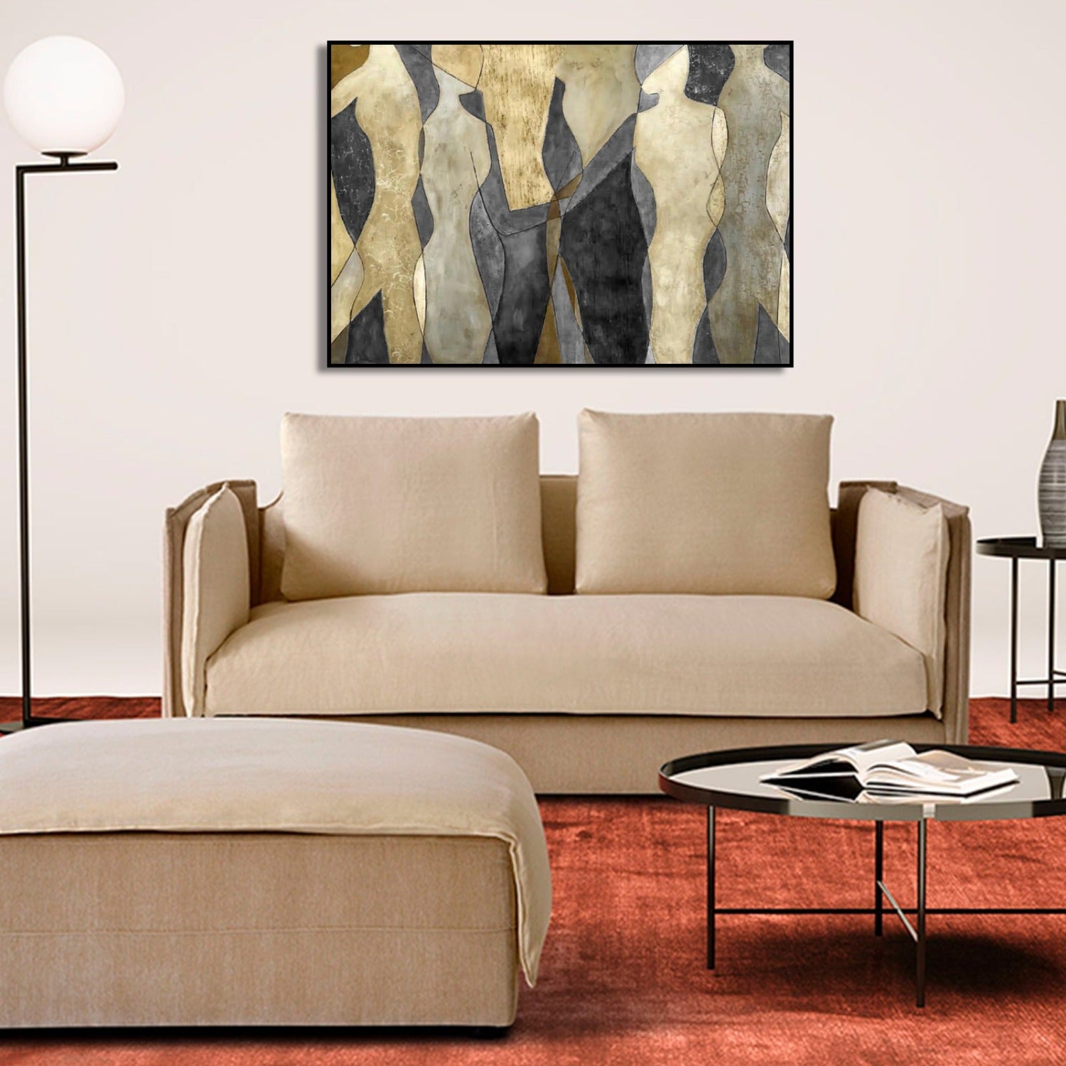 Abstract Grey & Gold Figures Dancing Artwork