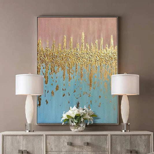 Abstract Luxury Gold Foil Textured Oil Painting