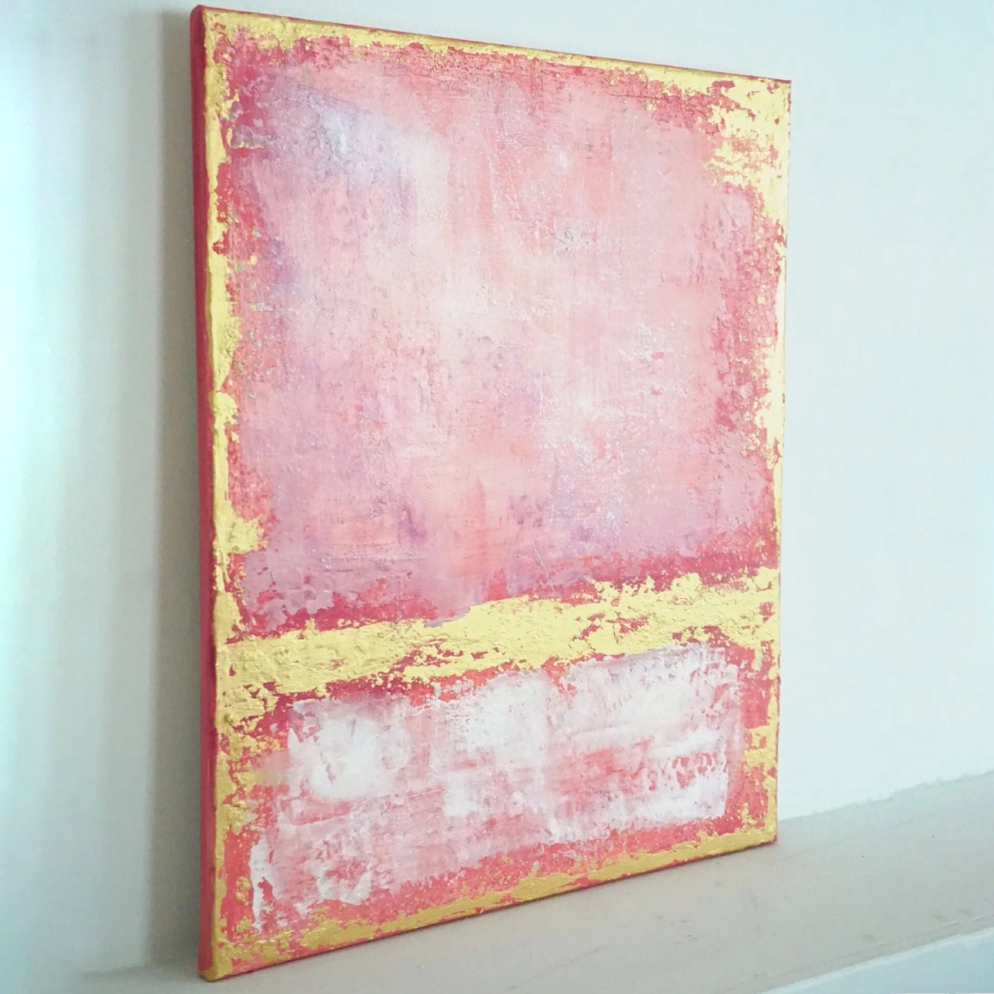 Acrylic Blush Pink Custom Gold Textured Painting