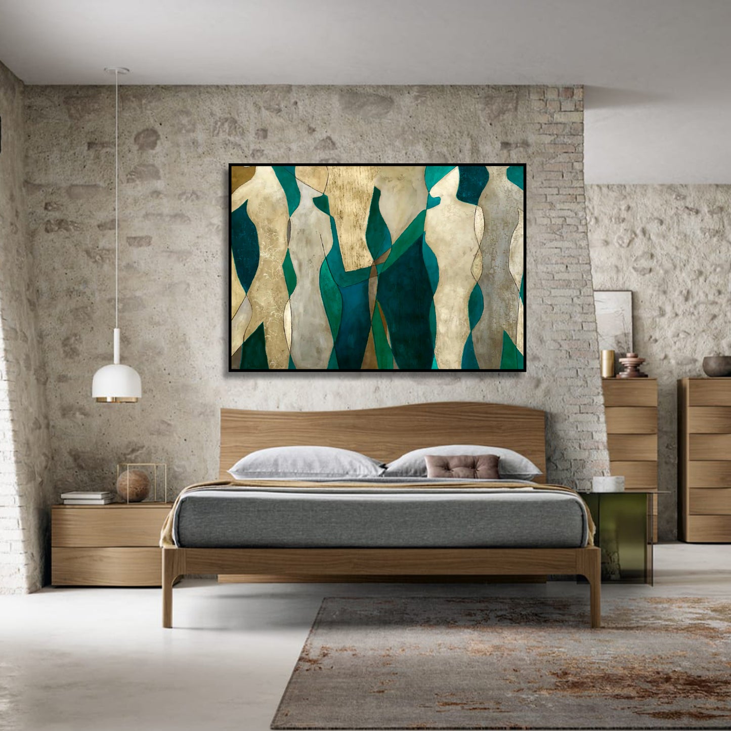 Acrylic Green & Gold Dancing Abstract Wall Artwork