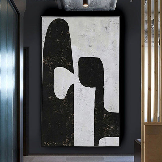 Room mockup. Two tall black rounded shapes with curved cut-outs on a pale grey textured background.