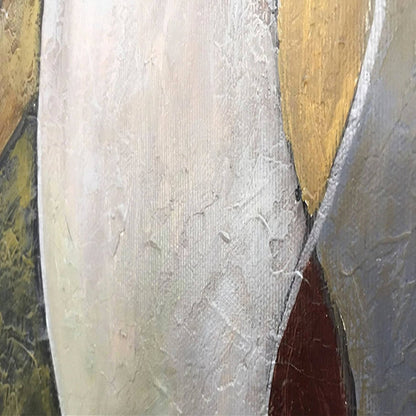 Close-up. Simplified cream and ochre torso shapes overlap grey and black fields in a vertical abstract composition.