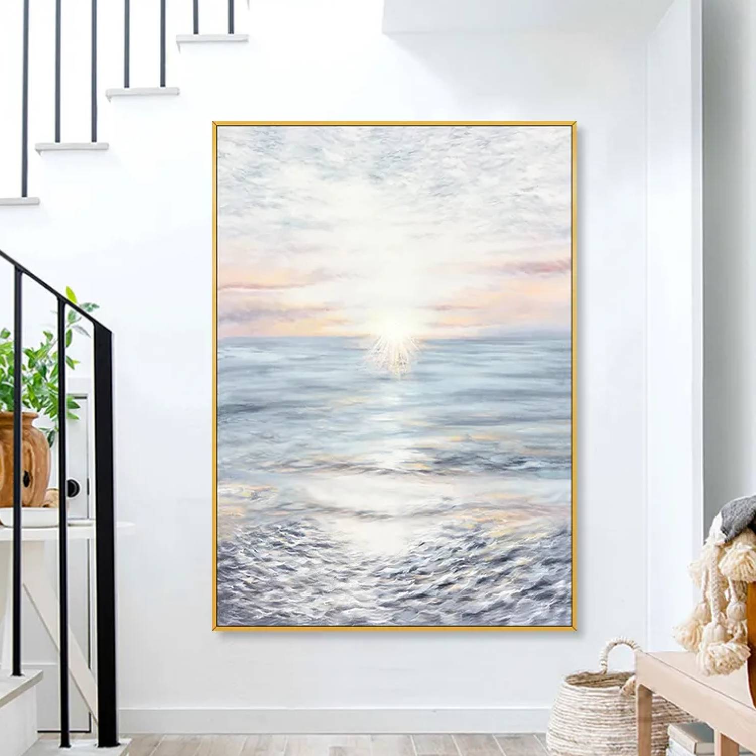 Elegant Ocean Morning View Large Abstract Painting