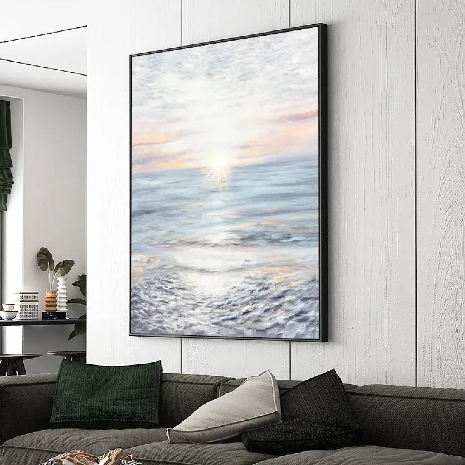 Elegant Ocean Morning View Large Abstract Painting