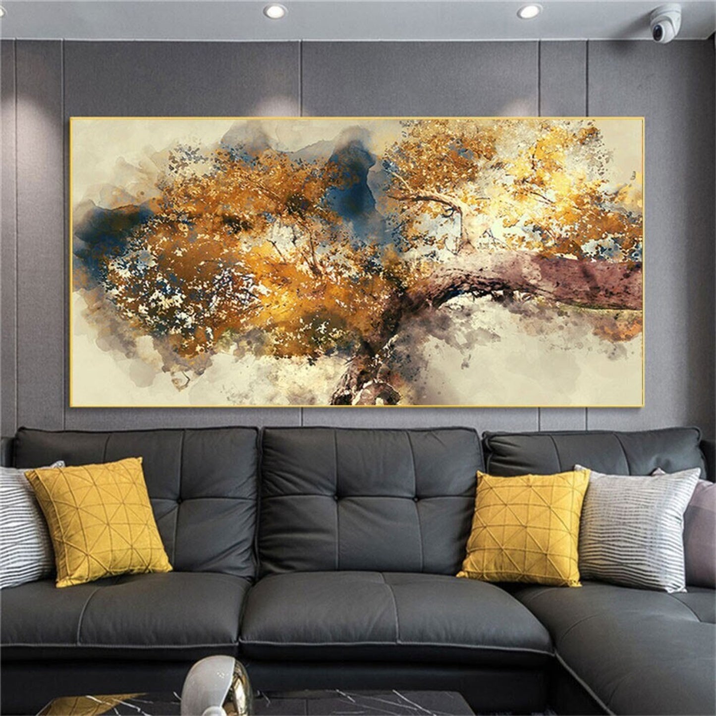 Large Abstract Gold Brown Tree Branch Oil Painting