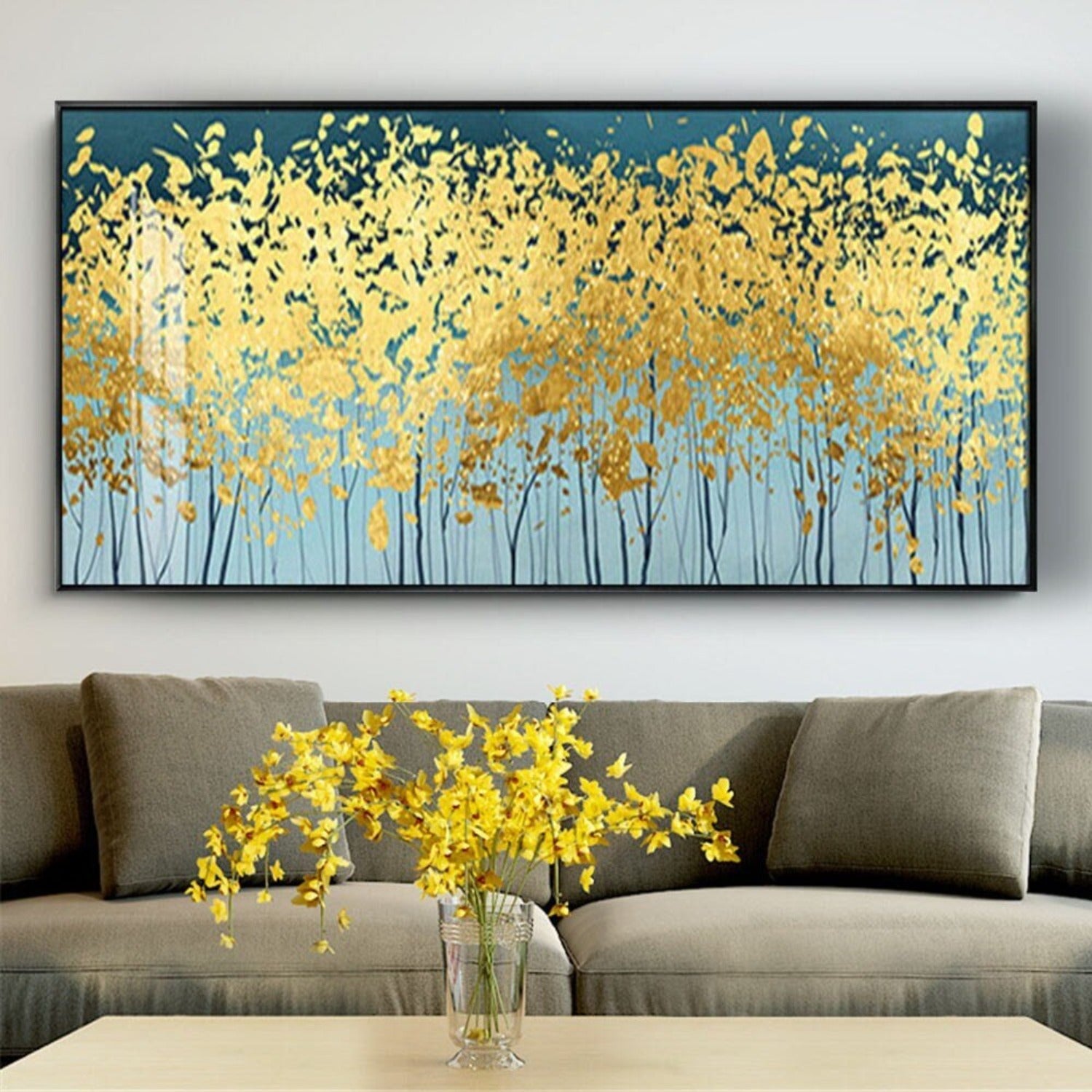 Large Green Gold Forest Abstract Modern Wall Art