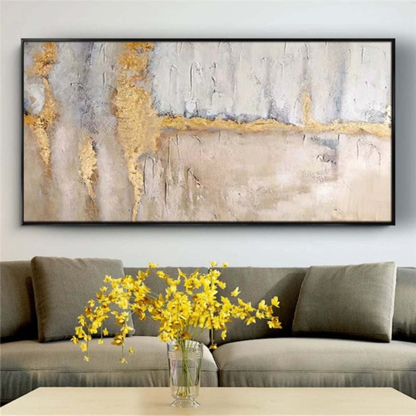 Textured Beige Gold Grey 100% Hand Painted Artwork