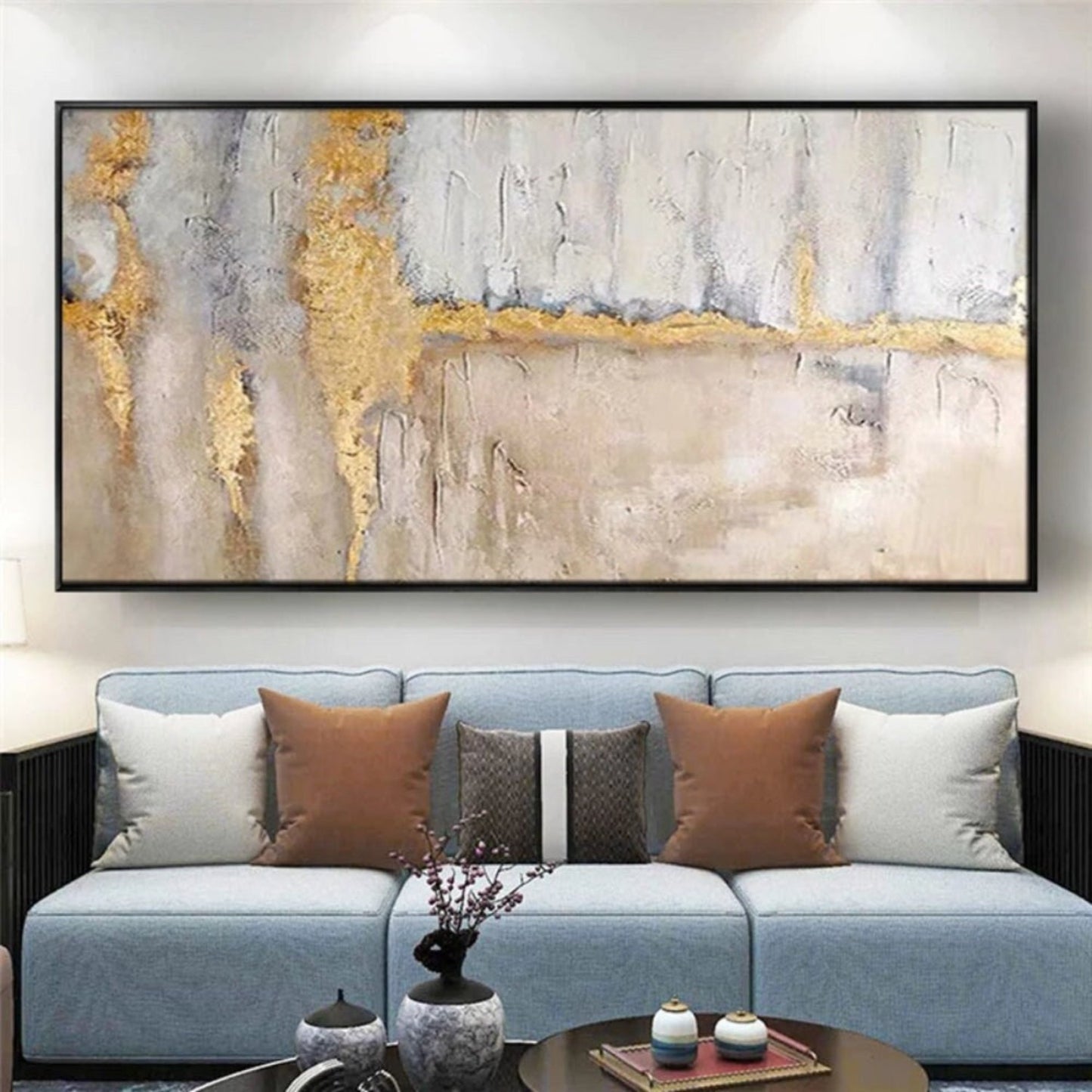 Textured Beige Gold Grey 100% Hand Painted Artwork