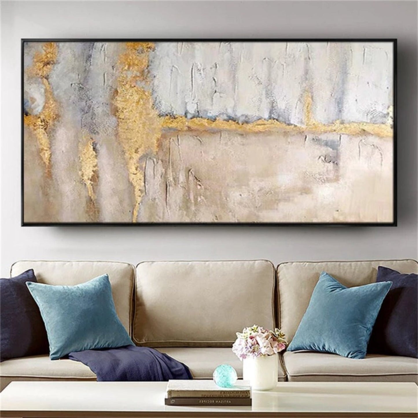 Textured Beige Gold Grey 100% Hand Painted Artwork