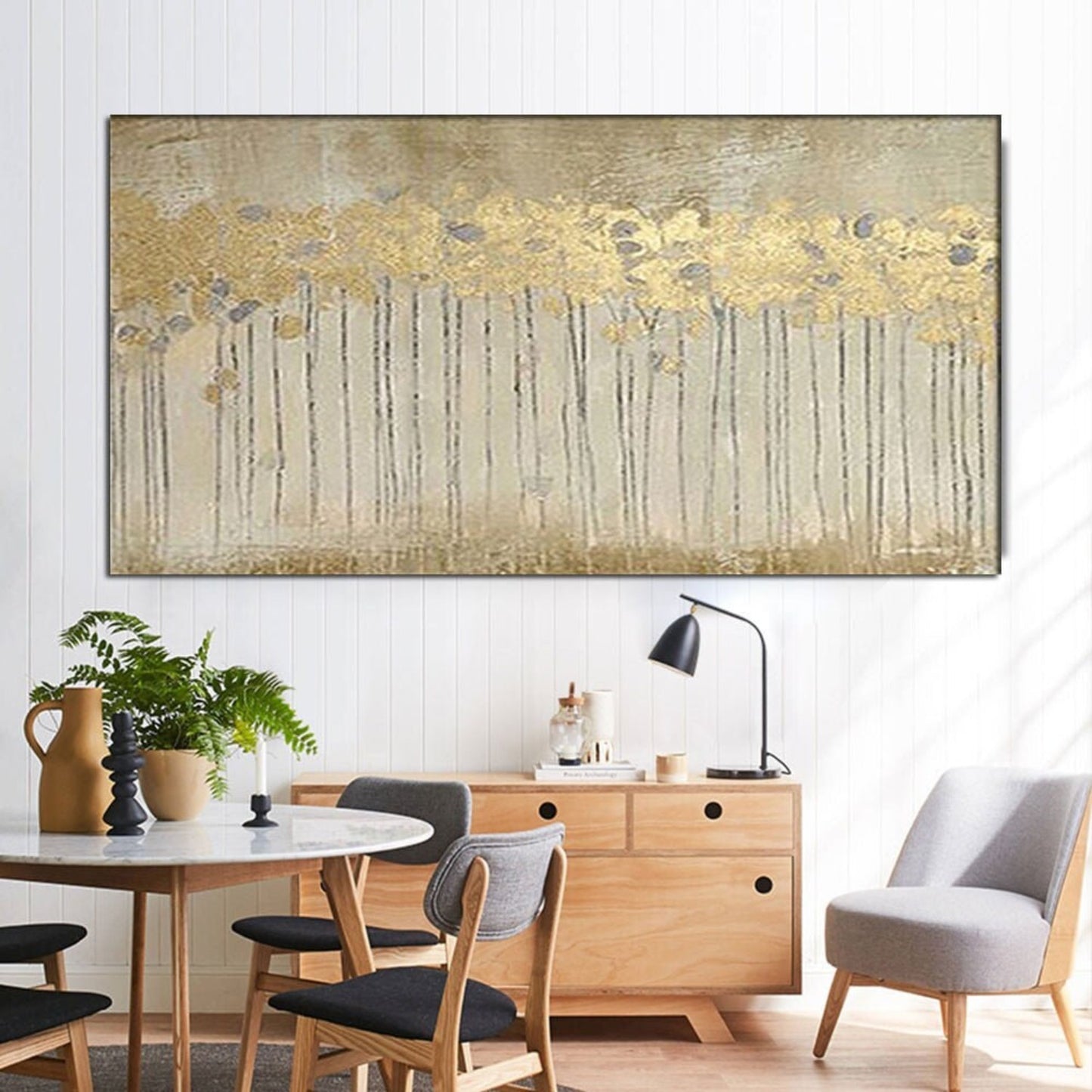 Abstract Gold Foil Tree 100% Hand Painted Wall Art