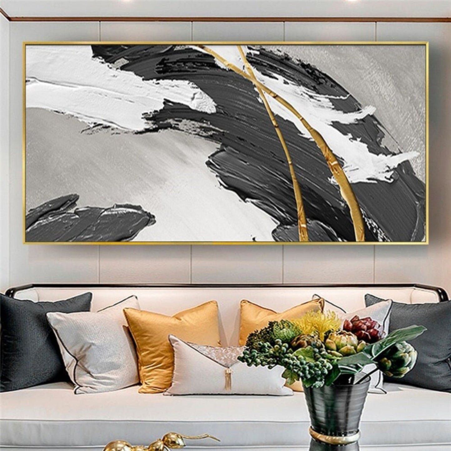 Black White 100% Hand Painted Palette Knife Art