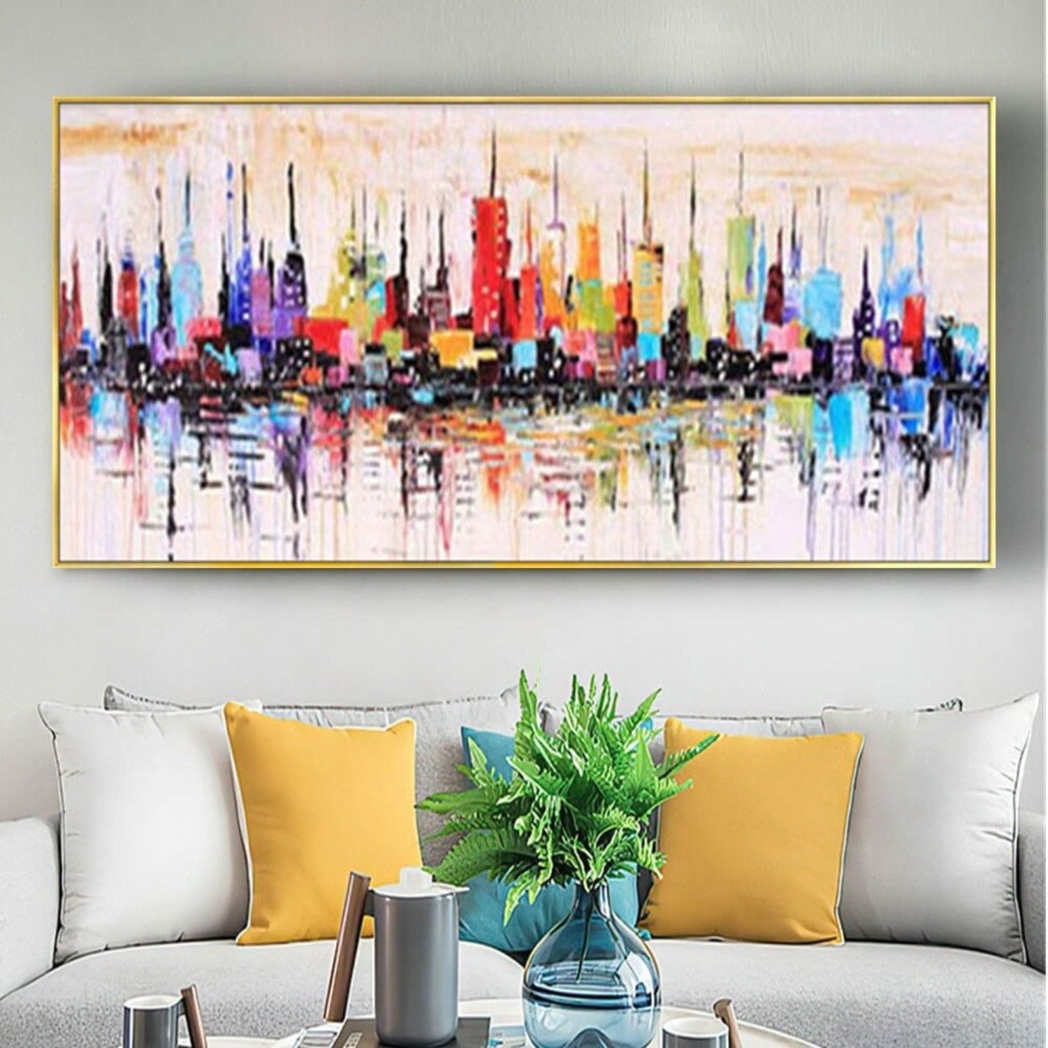 Metropolis City Landscape Colourful Oil Painting