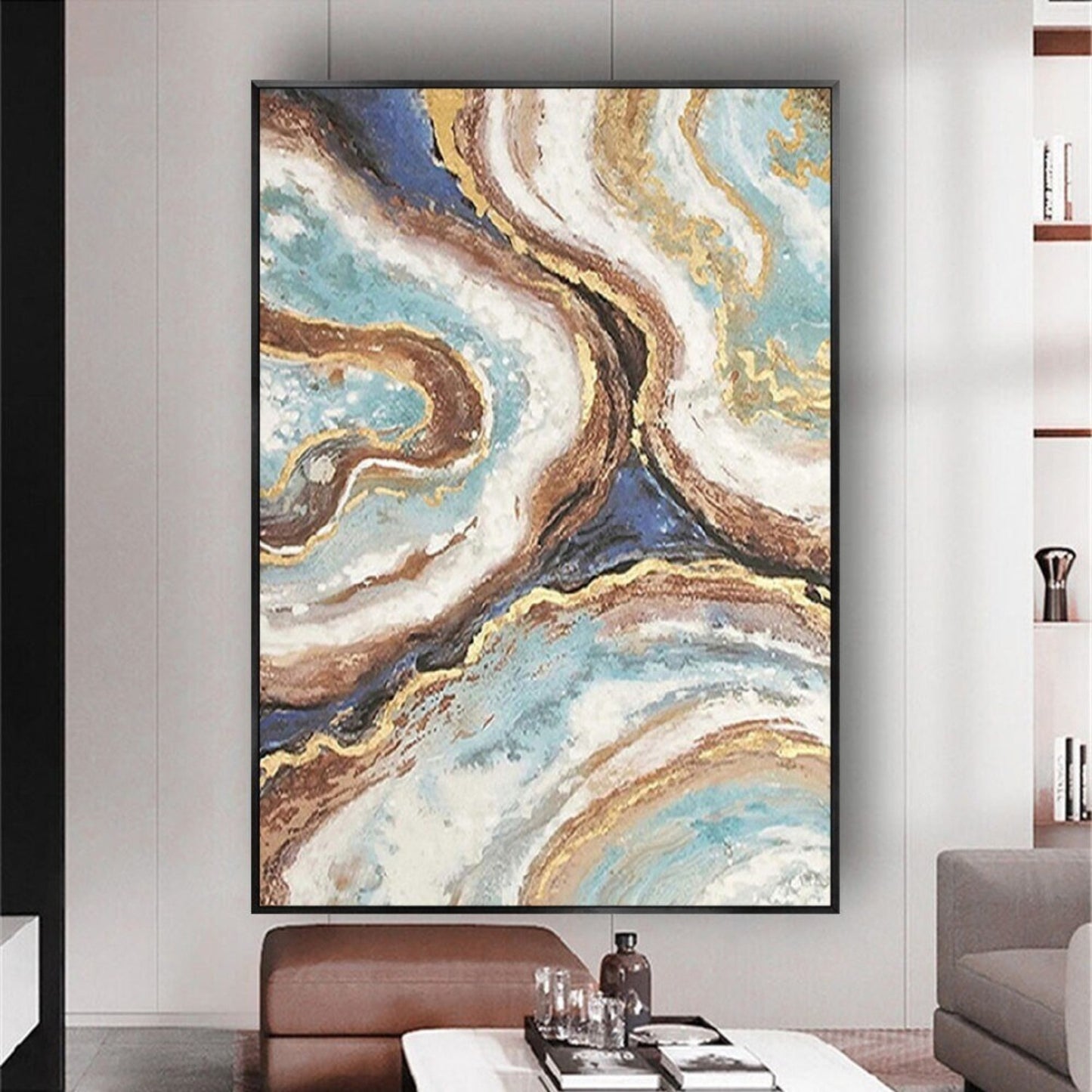 Abstract Gold Foil Fluid Hand Painted Wall Artwork