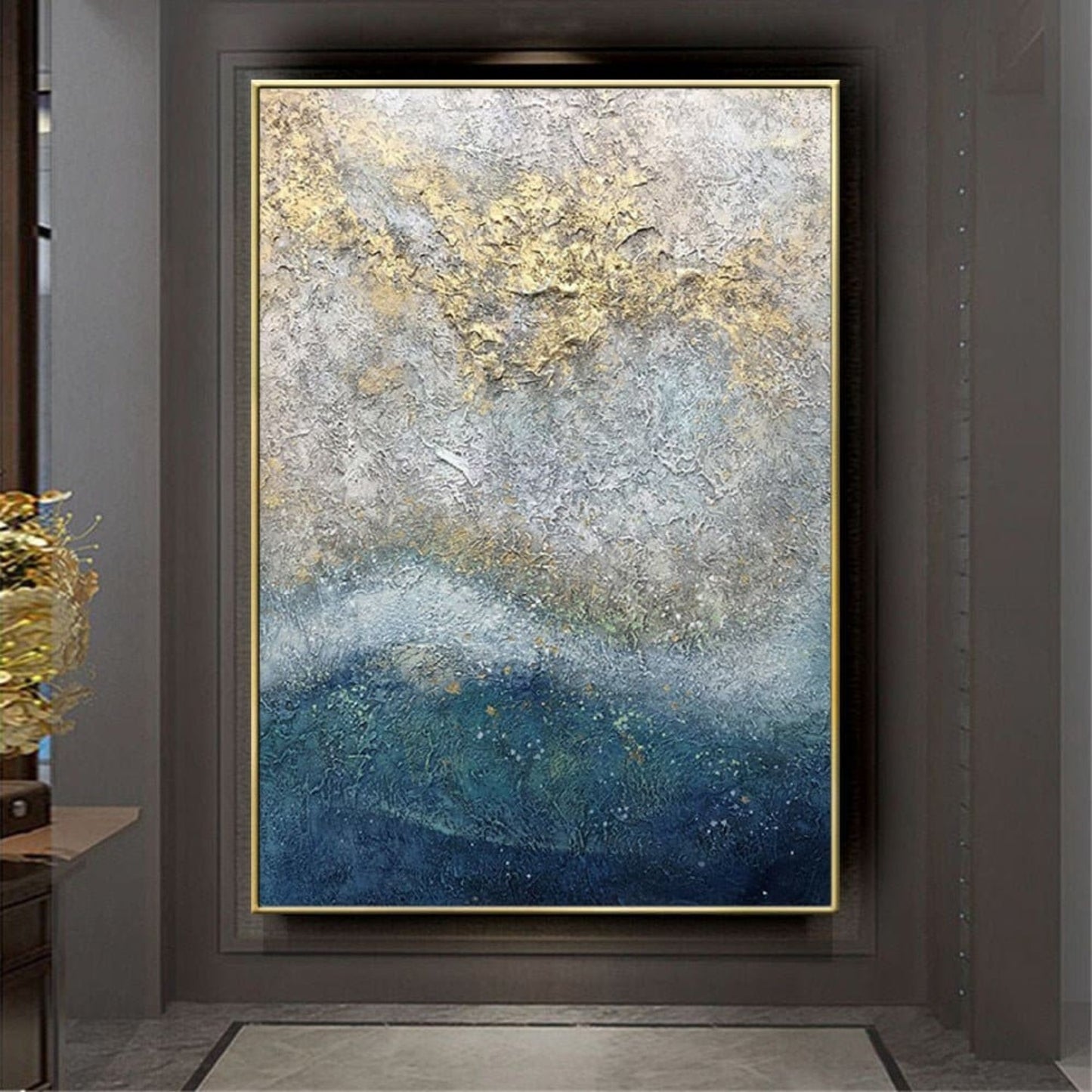 Gold Silver Textured Sea Hand Painted Landscape