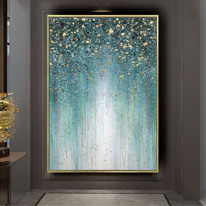 Modern Gold Blue Textured Hand Painted Drip Art