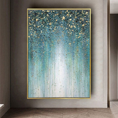 Modern Gold Blue Textured Hand Painted Drip Art