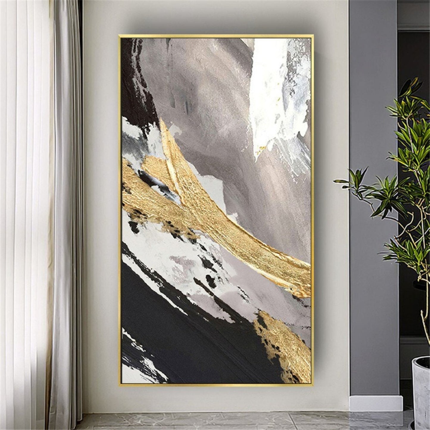 Original Gold 3D Textured Nordic Abstract Painting