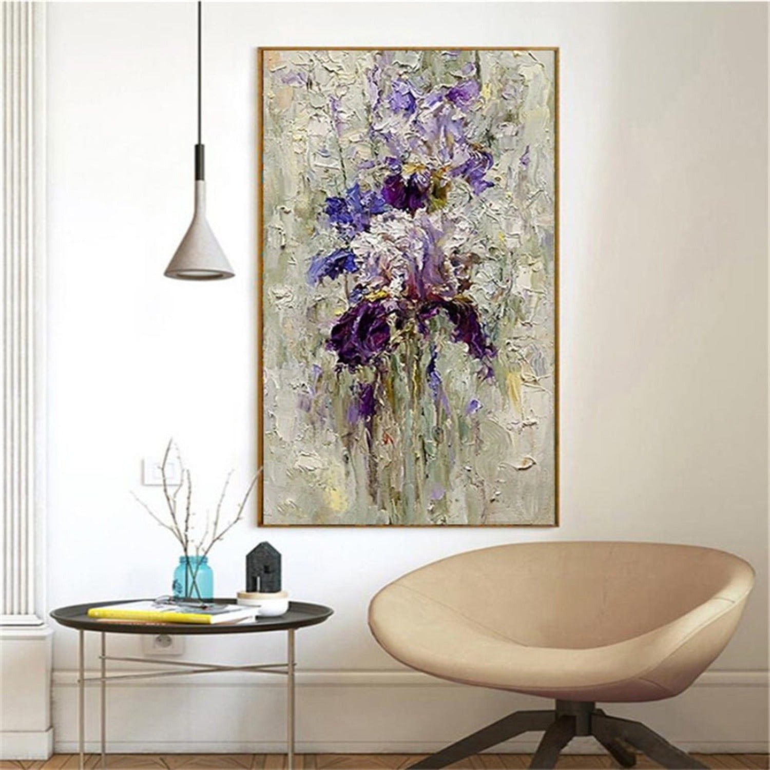 Abstract Violet Flowers 100% Hand Painted Wall Art