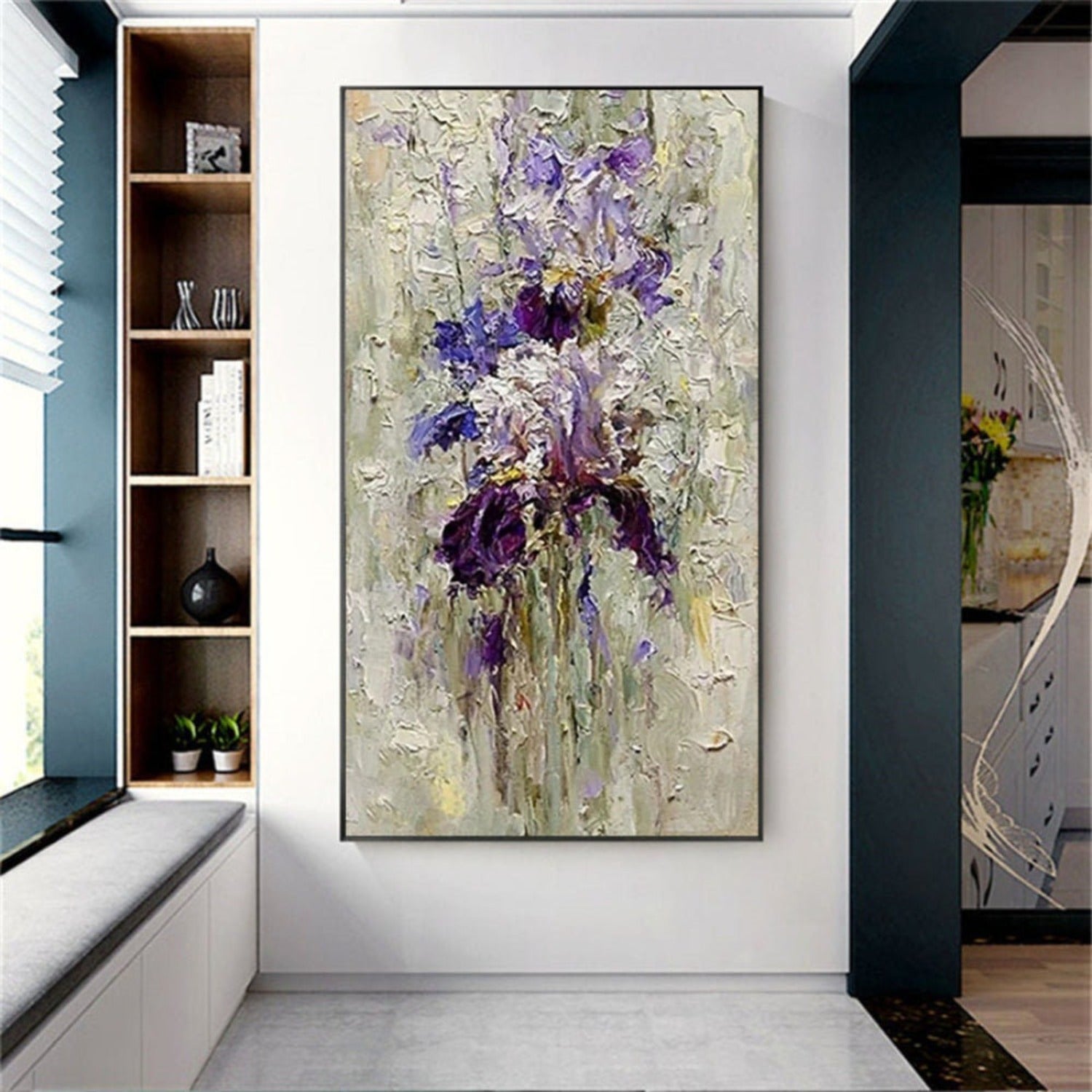 Abstract Violet Flowers 100% Hand Painted Wall Art