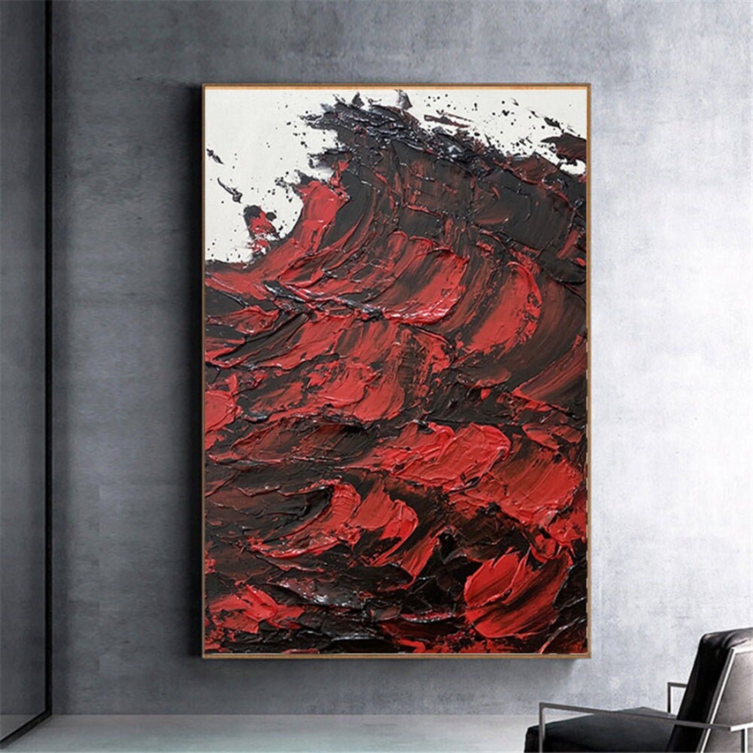 Red Black Palette Knife 100% Hand Painted Artwork