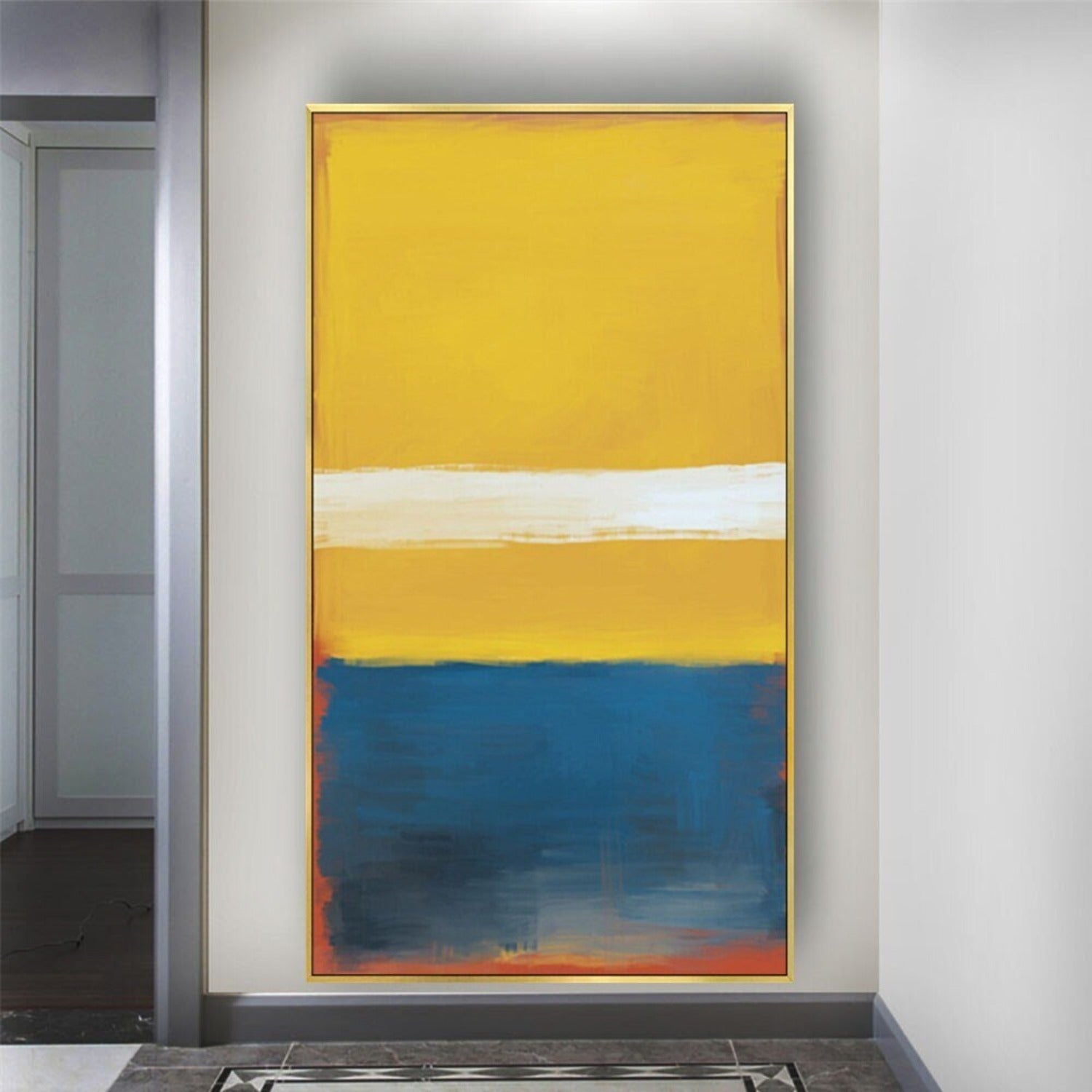 Abstract Yellow Blue Stripes 100% Hand Painted Art