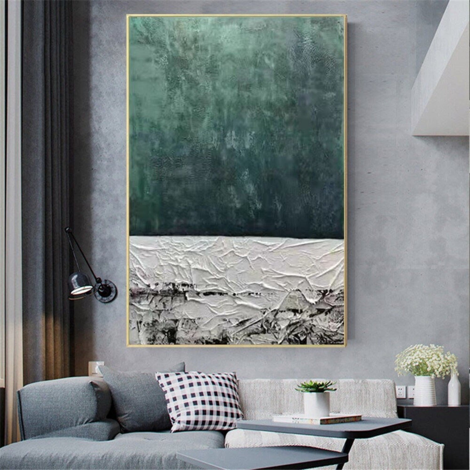 3D Textured Green 100% Hand Painted Minimalist Art