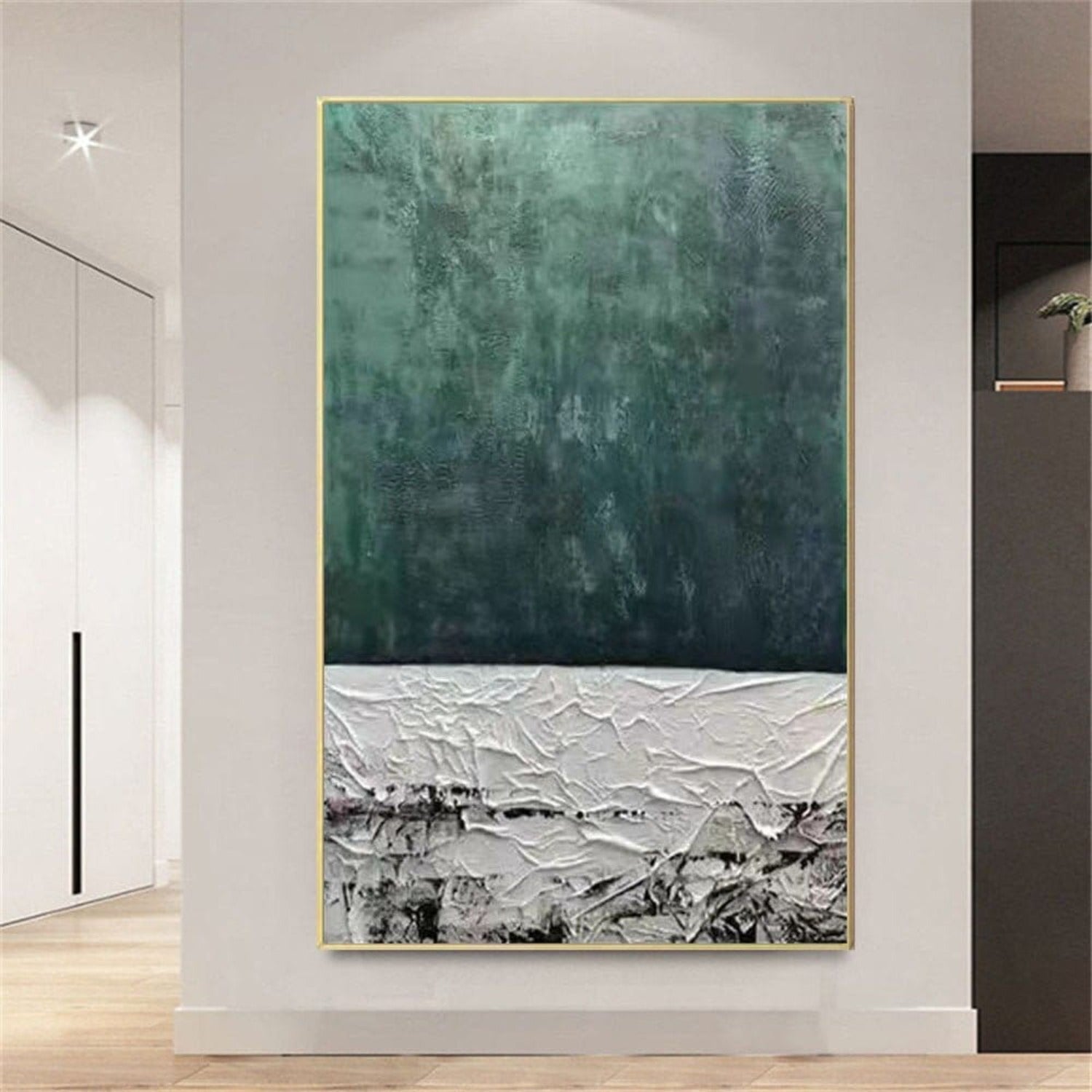 3D Textured Green 100% Hand Painted Minimalist Art