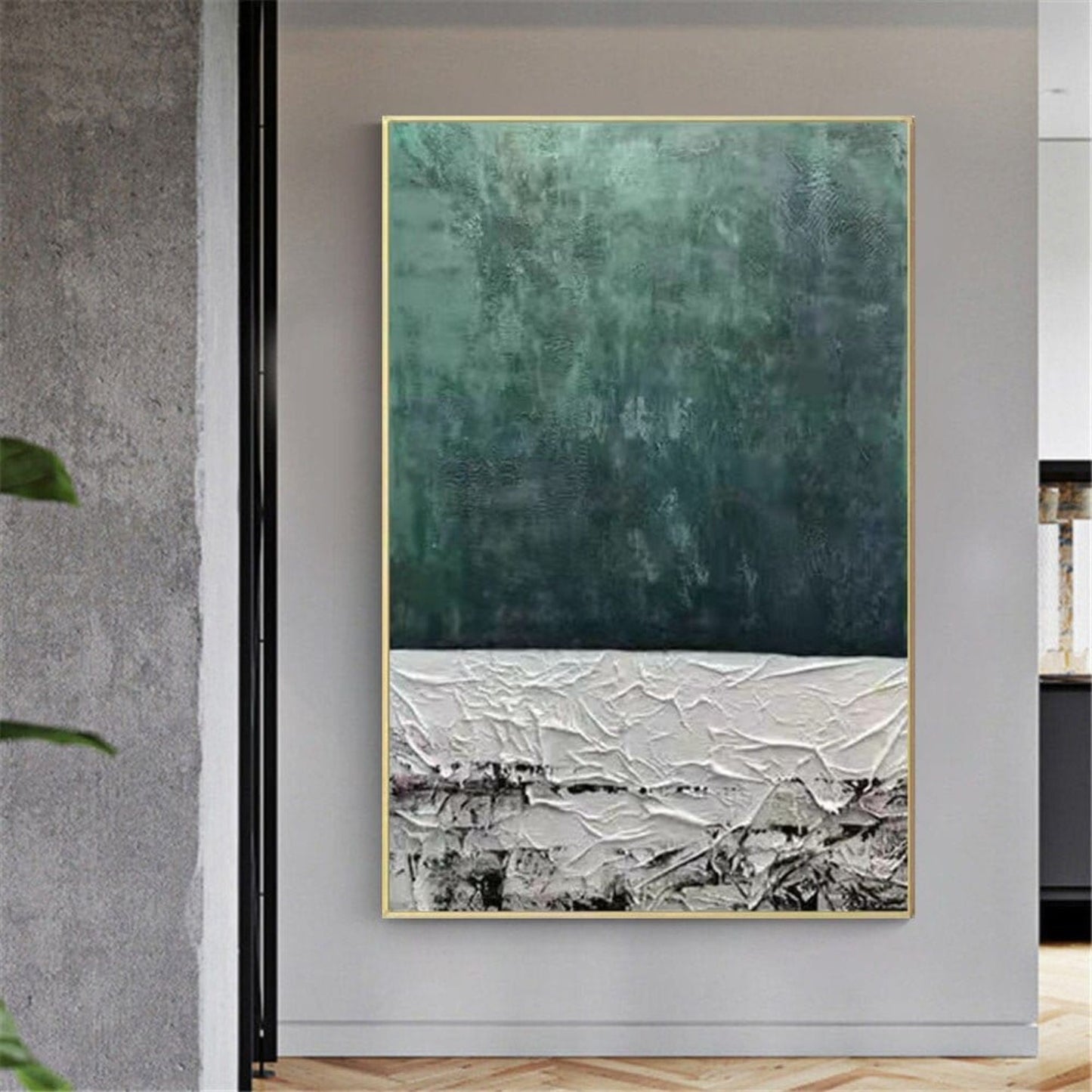 3D Textured Green 100% Hand Painted Minimalist Art