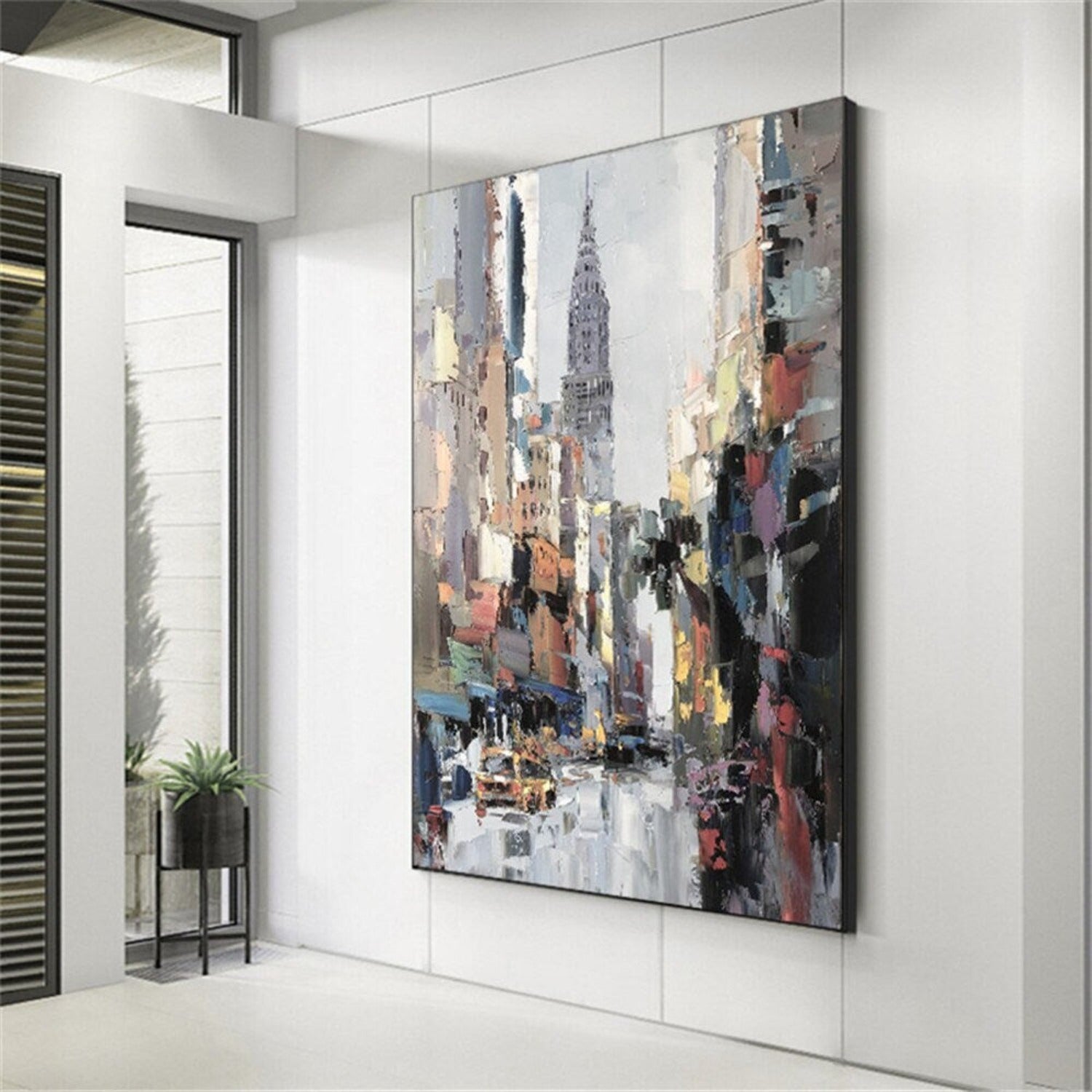 Beautiful City Street View Palette Knife Painting