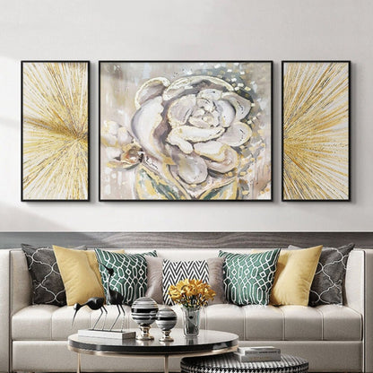Elegant Golden Flower 100% Hand Painted Floral Art