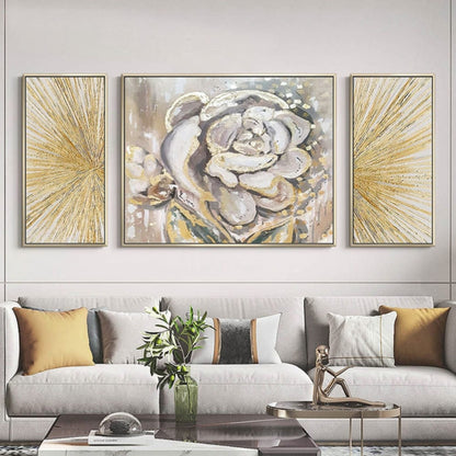 Elegant Golden Flower 100% Hand Painted Floral Art