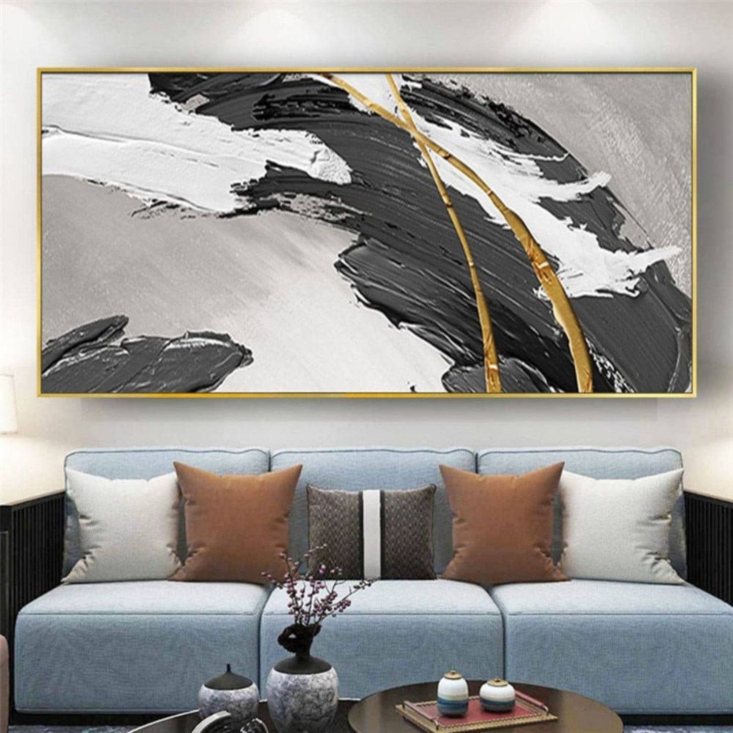 Black White 100% Hand Painted Palette Knife Art