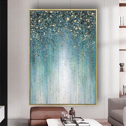 Modern Gold Blue Textured Hand Painted Drip Art