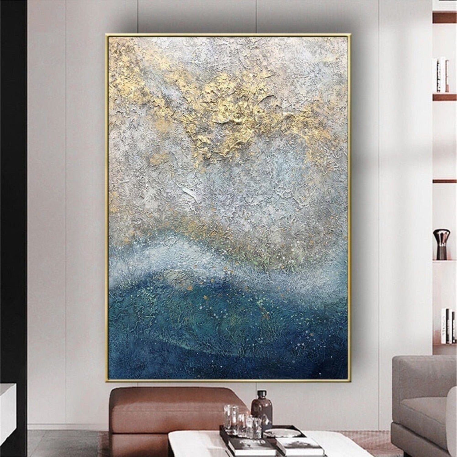 Gold Silver Textured Sea Hand Painted Landscape