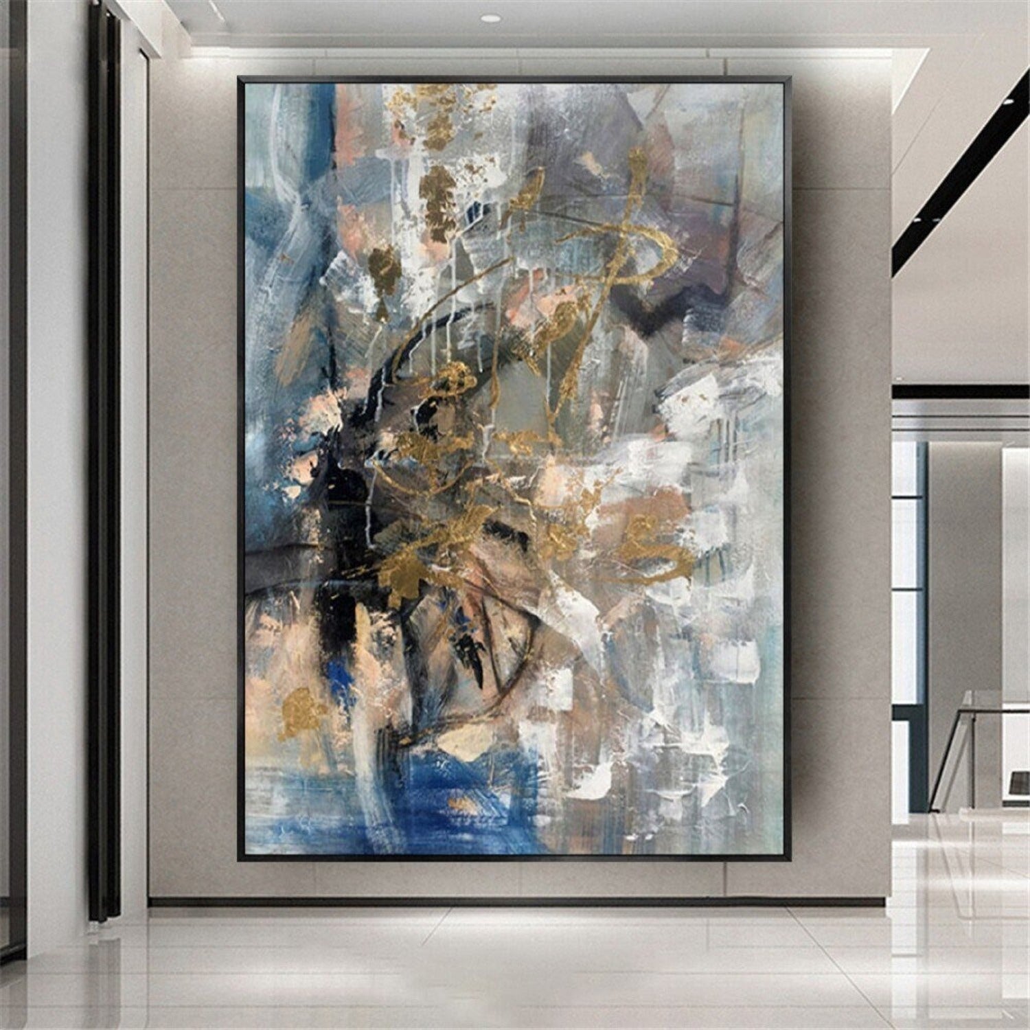 Abstract Blue Gold Textured Minimalist Painting